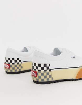 vans era stacked white trainers
