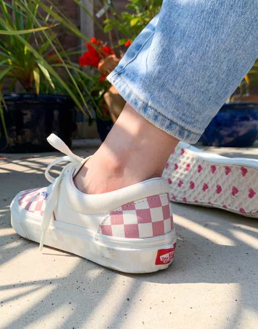 Pink and hotsell cream checkered vans