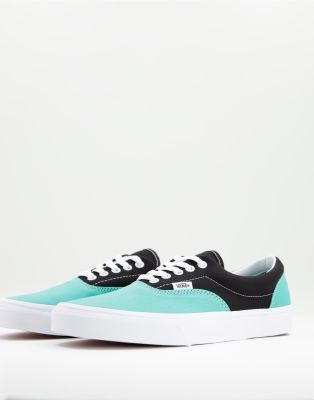 teal and black slip on vans