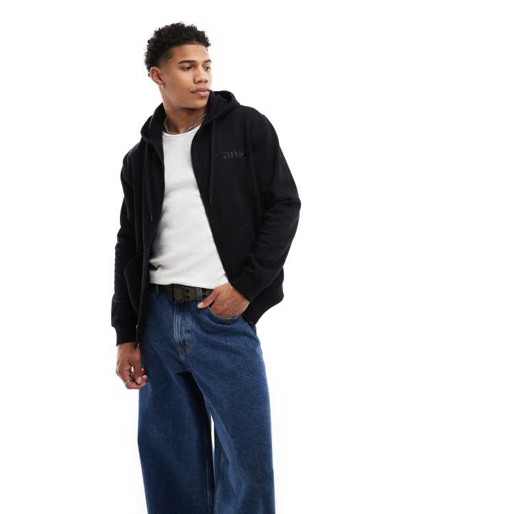 Vans Essential Felpa con cappuccio taglio comodo nera con zip ASOS
