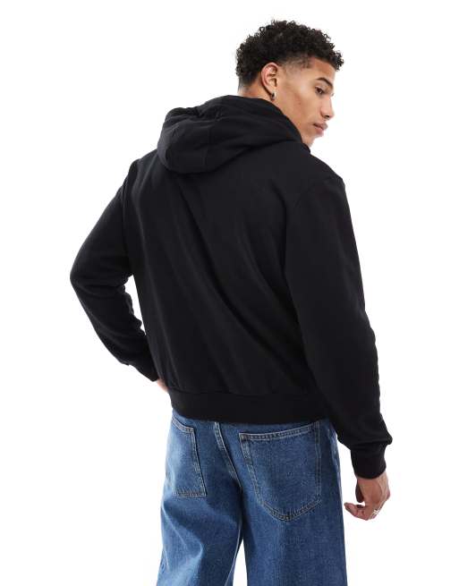 Vans Essential Felpa con cappuccio taglio comodo nera con zip ASOS