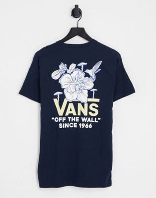 Vans Essential Floral back print t-shirt in navy