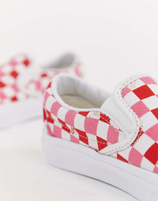pink checkered slip ons