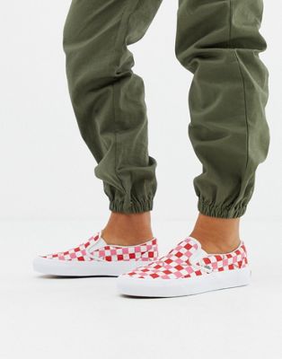 red checkerboard slip on vans outfit