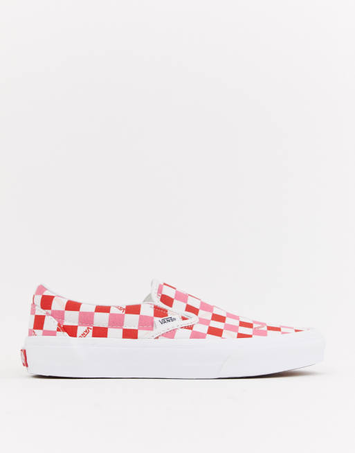 Red checkerboard slip hot sale on vans outfit