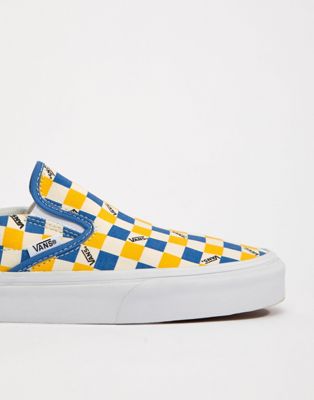 vans factory pack classic checkerboard slip on plimsolls in yellow