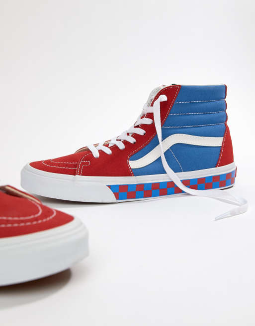 Vans damier 2025 rouge et bleu