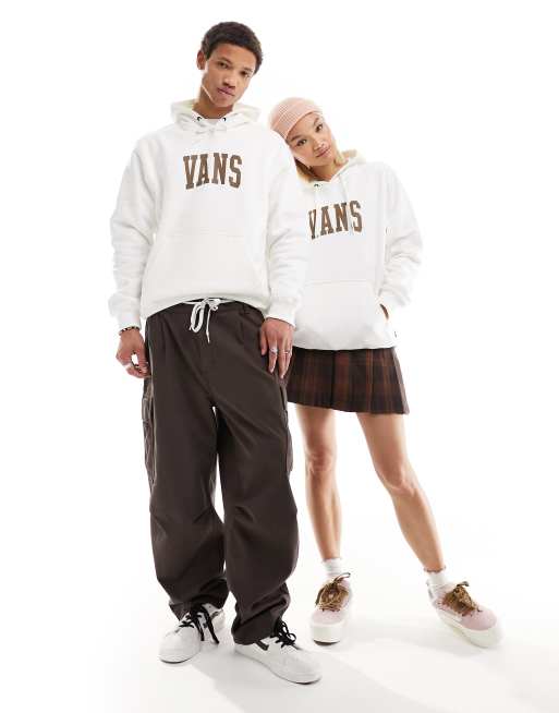 Vans Felpa con cappuccio beige con logo arcuato
