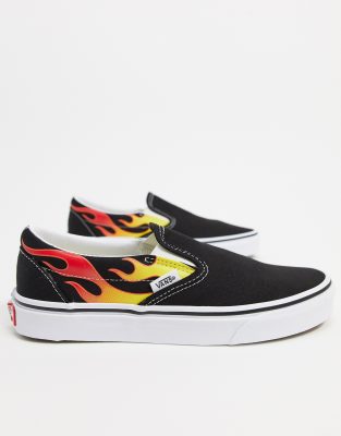 black slip on vans with flames
