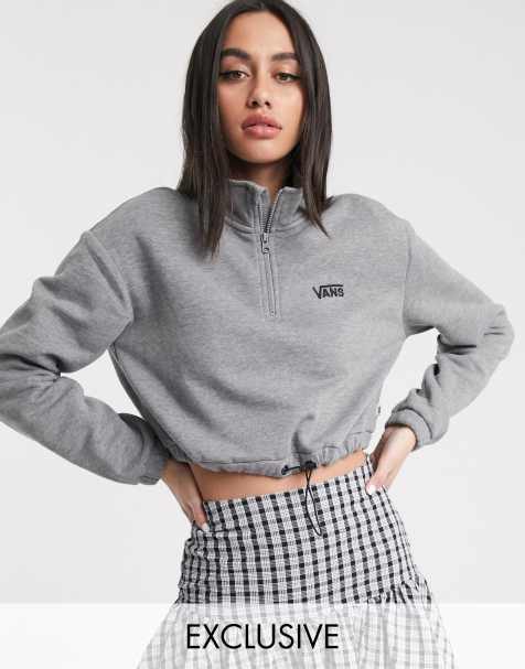 Vans – Fleece in Grau mit kurzem Reißverschluss und Logo, exklusiv bei ASOS