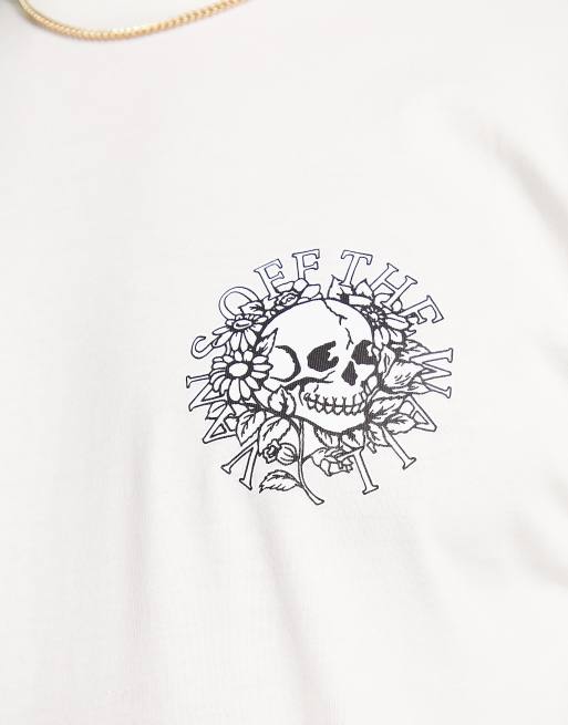 Vans floral skull back print t-shirt in off white, 4 of 4
