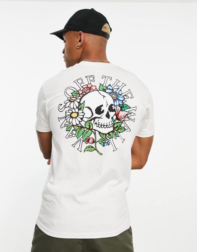 Vans - floral skull back print t-shirt in off white