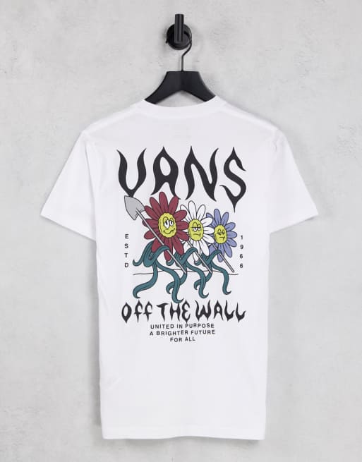 Vans – Flower Power – Biały T-shirt z nadrukiem na plecach 