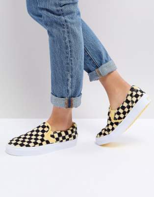 vans slip on yellow checkerboard