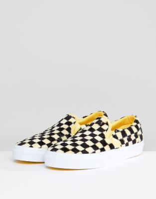 vans slip ons yellow checkerboard