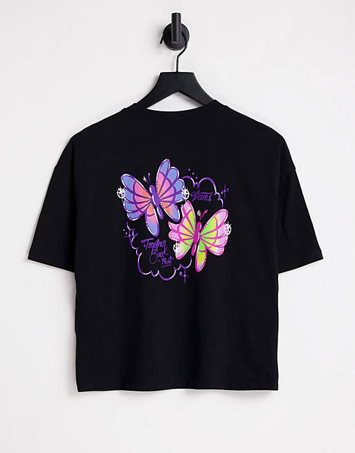 Vans Flutter back print cropped t-shirt in black | ASOS