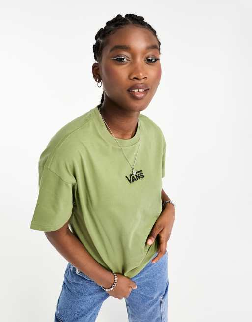 Vans - Flying - T-shirt oversize col en V avec logo au centre - Vert