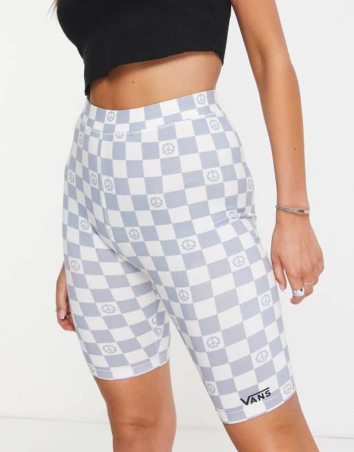 Vans Flying V checkerboard legging shorts in blue and white