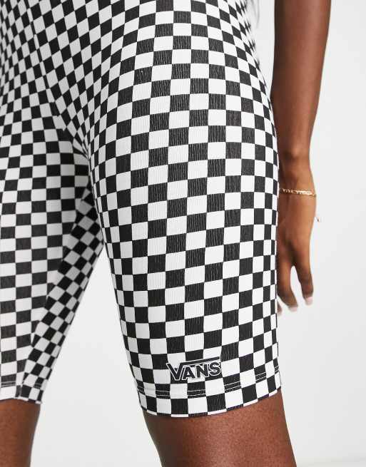 Vans Flying V checkerboard leggings shorts in white and black