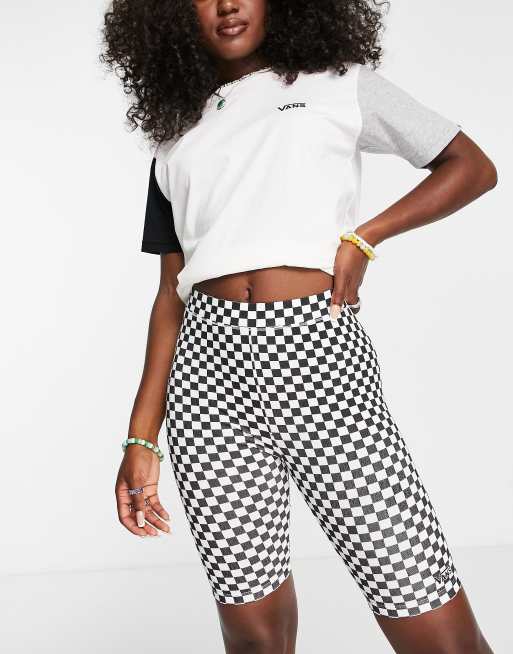 Vans Flying V checkerboard leggings shorts in white and black