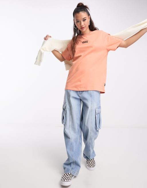 Vans flying v oversized T shirt in orange with central logo ASOS