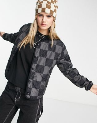 Vans Forces checkerboard quilted liner jacket in black and grey