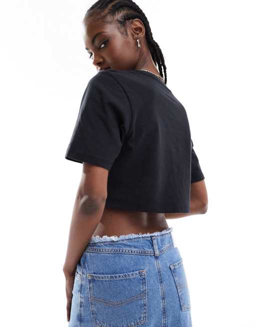 andwang signature cropped t-shirt ブラック Black Logo Cropped Jersey Tee in BLACK | alexanderwang®