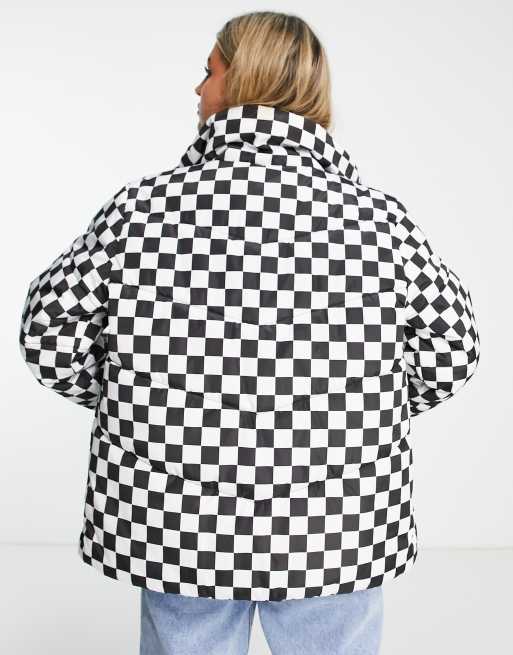 Vans Foundry checkerboard puffer jacket in black and white