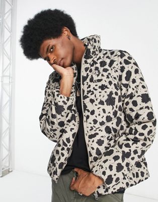 Vans Foundry print puffer jacket in black and beige