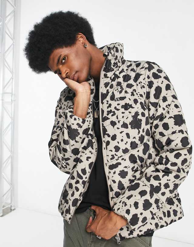 Vans Foundry print puffer jacket in black/beige