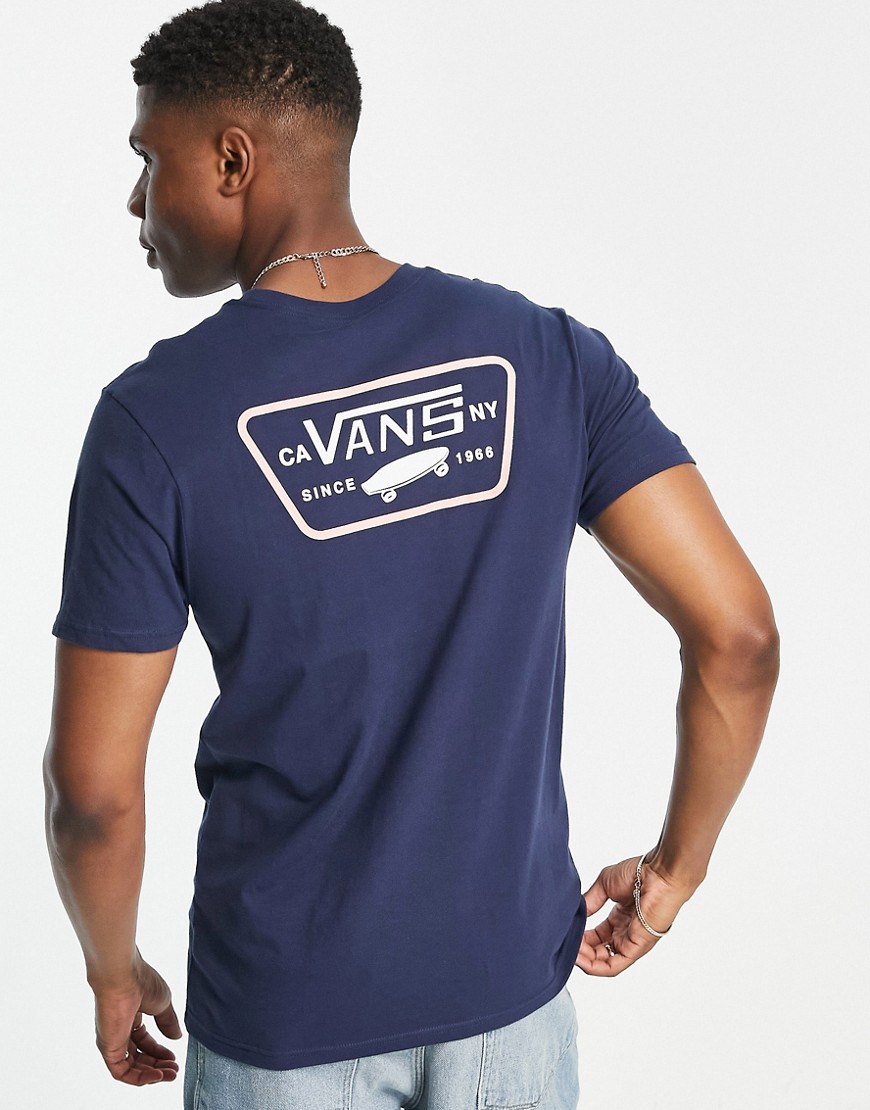 Vans full patch logo chest print t-shirt in navy-White