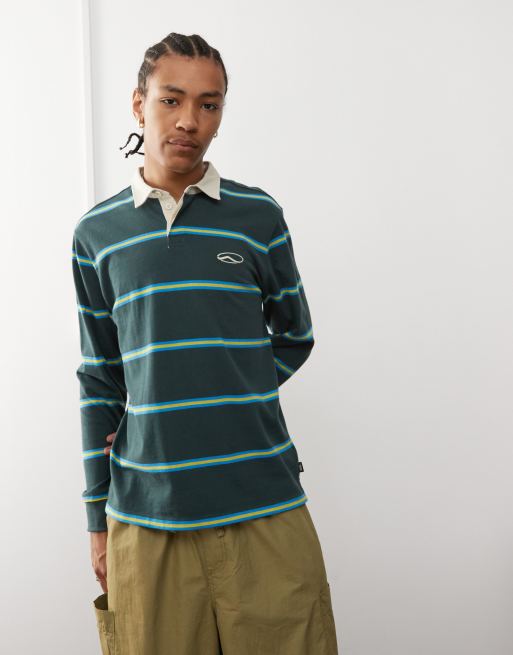 Vans gatewood long sleeve striped rugby shirt in green ASOS