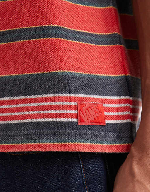 Vans – Gestreiftes Pikee-T-Shirt aus Strick in Racing Red, 5 von 5