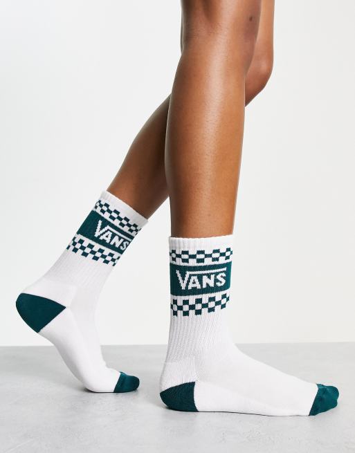 Vans Girl gang crew socks in white/teal