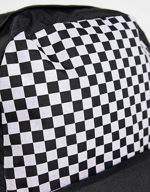 Women Vans Glitter checkerboard backpack in black/white 