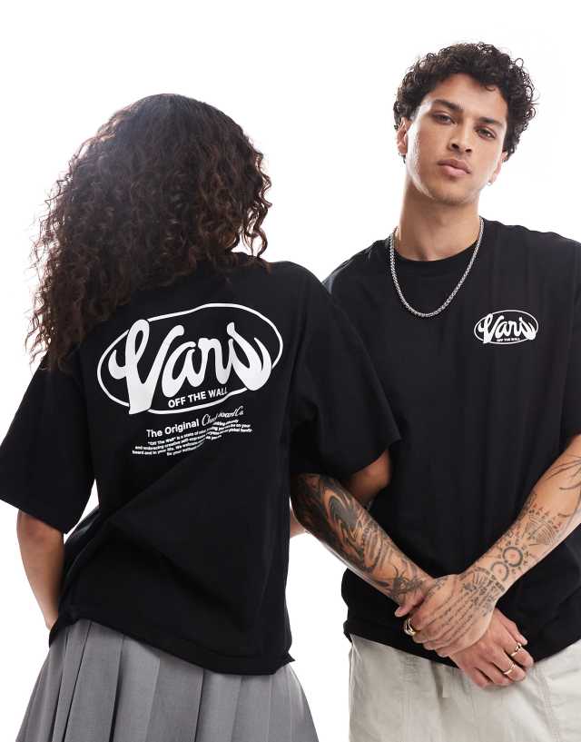 Vans - global line short sleeve back print t-shirt in black and white