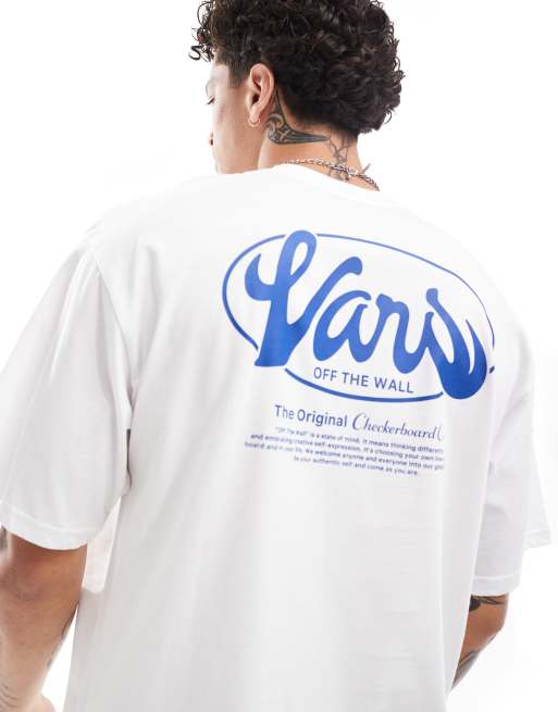 Vans global line shot sleeve back print t-shirt in white and blue, 2 of 4