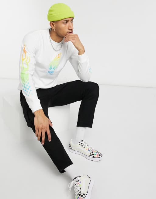 Vans Glow Flame long sleeve t shirt in white