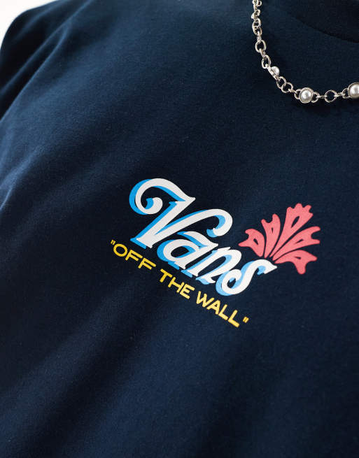 Vans – Granatowy T-shirt z nadrukiem ananasa w czaszki na plecach, 2 z 4