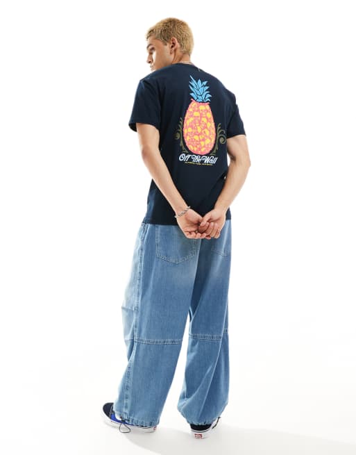 Vans – Granatowy T-shirt z nadrukiem ananasa w czaszki na plecach, 4 z 4