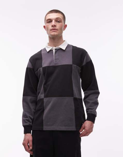 Vans grant checkerboard rugby knitted jumper in black