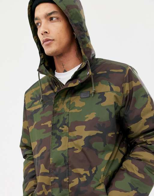 Vans Hawthron long padded camo jacket in green VN0A3HXXCMA1