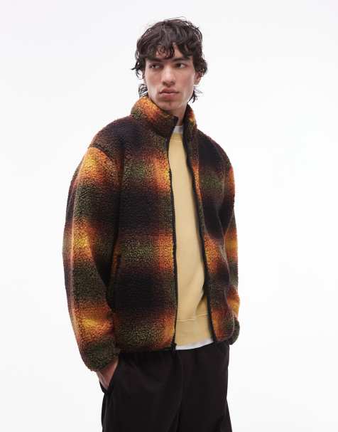 Vans heights full zip sherpa jacket in brown and yellow plaid - view 1