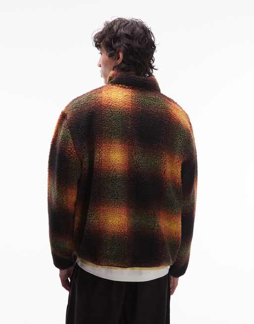 Vans – Heights – Karierte Sherpa-Jacke in Braun und Gelb mit durchgehendem Reißverschluss, 3 von 5