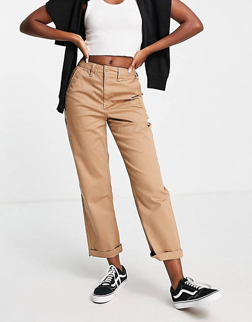 Vans high-rise chino pants with straight leg in brown | ASOS