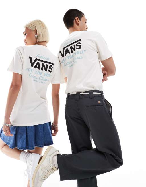 Vans – Holder Street Classic – T-shirt w kolorze złamanej bieli z nadrukiem na plecach