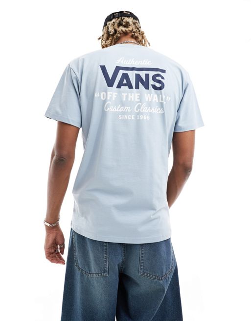 Vans – Holder – Szaroniebieski klasyczny T-shirt z nadrukiem na plecach