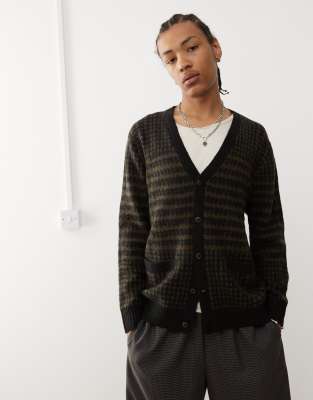 Vans Vans houndstooth knitted cardigan in black and brown-Multi