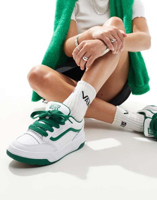 Vans hylane chunky leather trainers in white and green ASOS