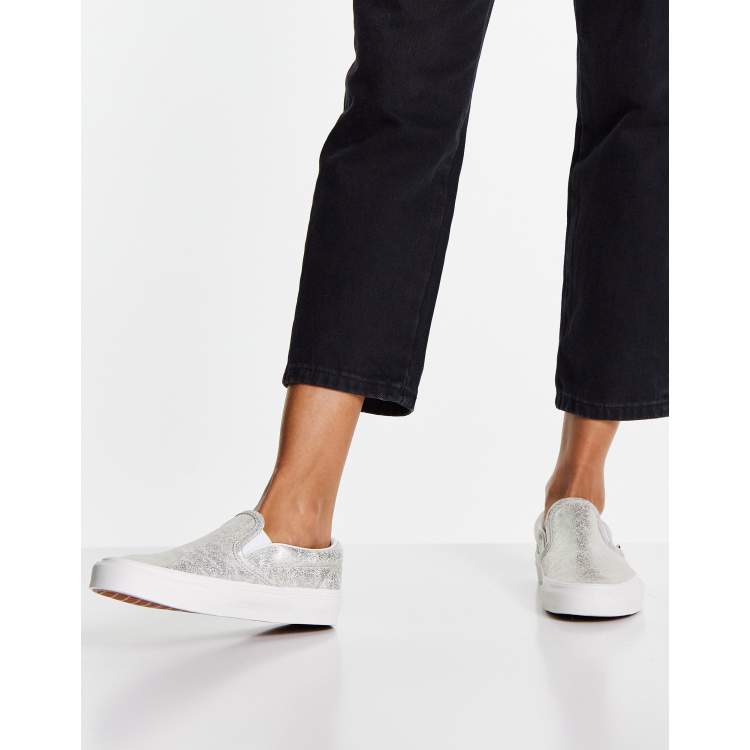 - Instapsneakers van gebarsten leer in zilver | ASOS